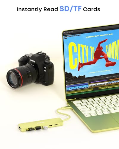 7-in-1 USB C Hub with 4K@60Hz HDMI, 2 USB-A, 1 USB-C, 100W PD Charging, SD 3.0 /TF 3.0 Card Reader, Compatible with MacBook Pro/Air/Neo, iPad Pro, iMac, iPhone 15-17 (Citrus) - color: Citrus