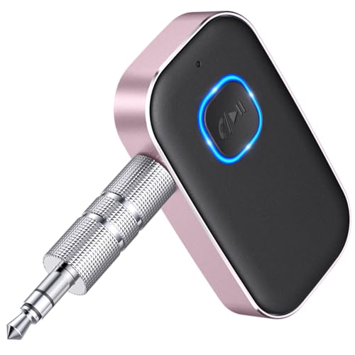 COMSOON Bluetooth AUX Adapter for Car, Wireless Audio Receiver | Noise Reduction Bluetooth Receiver for Music/Hands-Free Calls/Home Stereo/Speaker, 16H Battery Life/Dual Connect (Black+Pink) - color: Black+Pink