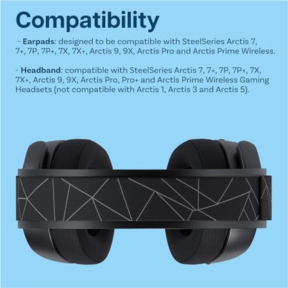 Ear Pads & Headband Replacement for SteelSeries Arctis 7/9 / Pro & Prime Wireless Gaming Headset etc. by MMOBIEL - Mesh Fabric Ear Pad Cushions & Elastic Fabric Headband Top Pad Cushion