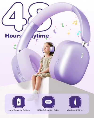 Wentronic Kids Headphones Wireless Bluetooth 5.4,Foldable Over Ear Headphones with 3.5mm Wired Mode,Safe Volume Limit,48H Playtime,Clear Calls,HD Sound for Toddlers/Children/School/Travel,Purple - color: Purple
