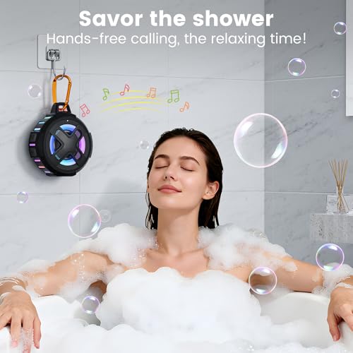 Upgraded, IP67 Waterproof Bluetooth Speaker, Silicone Case,10W Pro Sound&Deep Bass,24H Playtime, with Lights,Clip,Floating,for Shower,Beach essentials, Kayak Paddle Board Boat Lake Camping accessories - color: A-Black