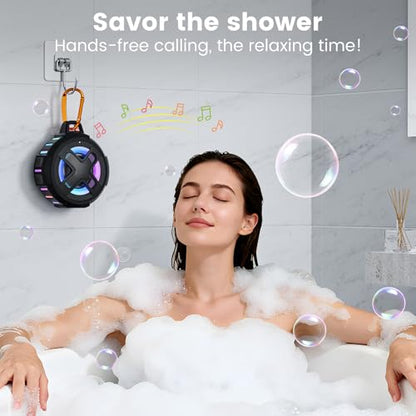 Upgraded, IP67 Waterproof Bluetooth Speaker, Silicone Case,10W Pro Sound&Deep Bass,24H Playtime, with Lights,Clip,Floating,for Shower,Beach essentials, Kayak Paddle Board Boat Lake Camping accessories - color: A-Black