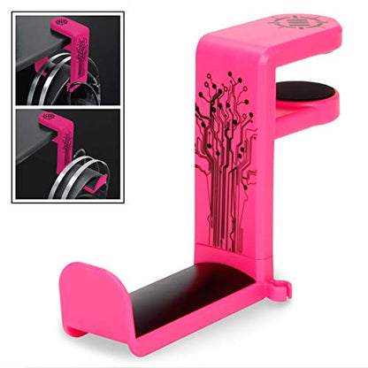Enhance Gamer Headset Holder with 360 Degree Swivel Arm, Universal Table and Desk Clamp with Integrated Cable Storage – Pink - color: pink