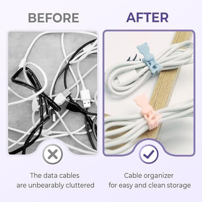 Data Cable Organizer, Upgrade Elastic Silicone Cable Straps Cord Organizer Silicone Headphone Organizers, Reusable Cable Ties Wire Organizer for Bundling and Earphone Phone Charger (6)
