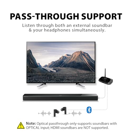 Avantree Oasis Plus 2 – Bluetooth TV Transmitter with Remote Volume Control | Connect Two Headphones, aptX Adaptive, Soundbar Passthrough, and Optical or AUX TV support - style: Oasis Plus 2