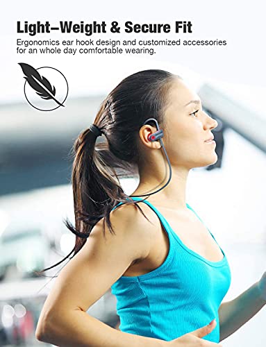 Otium Wireless Bluetooth 5.3 Sport Headphones Built-in Mic in Ear Running Headset with Earhooks 16 Hours Playtime - color: Red