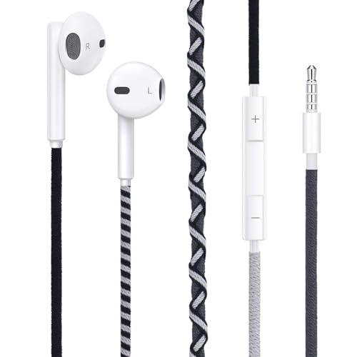 Wired in-Ear Headphones Colorful Braided Cable - 3.5mm Jack Built-in Mic, Adjustable Volume, Sweat & Dirt Resistant, Tangle-Free, Compatible with All 3.5mm Devices