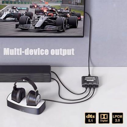 Optical Audio Splitter 1 in 3 Out with 3PCS Optical Audio Cable | Aluminum Shell Digital Toslink Audio Splitter 1x3 Supports Dolby Digital & DTS 5.1 for PS5 Xbox Blue-Ray DVD HDTV TV Box