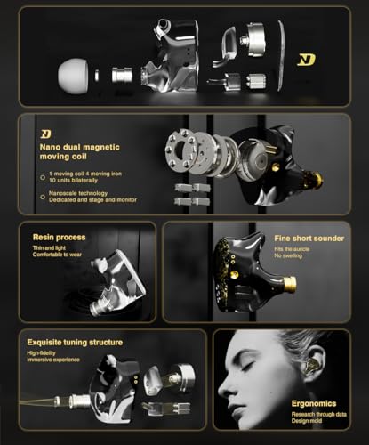ND 001 4BA+1DD in Ear Monitor, HiFi IEM Earphones, Deep Bass Wired Earphones with Tangle-Free Detachable Cable - color: Silver, size: Without Mic