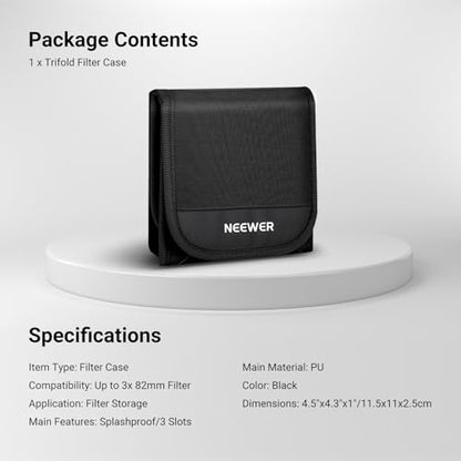 NEEWER 82mm Filter Case, Trifold Foldable Splash Resistant Protective Carry Pouch Storage Bag Accessories, Holds Up to Three 82mm Round Camera Lens Filters, PB15 - style: Pb15