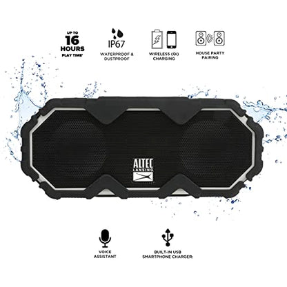 Altec Lansing Mini LifeJacket Jolt Bluetooth Speaker with Qi, Wireless, Waterproof, Portable, Speakers, Loud Volume, Strong Bass, Rich Stereo System, Microphone, 16 Hour Battery, 100 ft Range, Gray - color: Gray