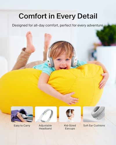 Belkin SoundForm Mini Bluetooth Kids Headphones with Case, 30H Battery Life | Toddler headphones, carrying case included, 85dB volume limiter, built-in mic, iPad, Android tablet, school - color: White, style: Wireless (USB-C) + Case