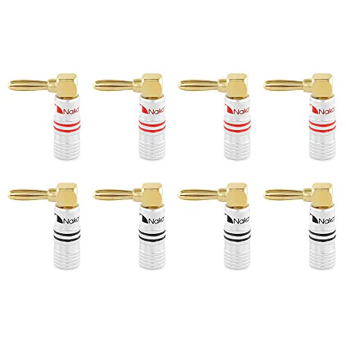 Nakamichi GrubLock 24k Gold Plated Right Angle Banana Plugs, 10-18 AWG - size: 8 Pcs (4-Pairs)