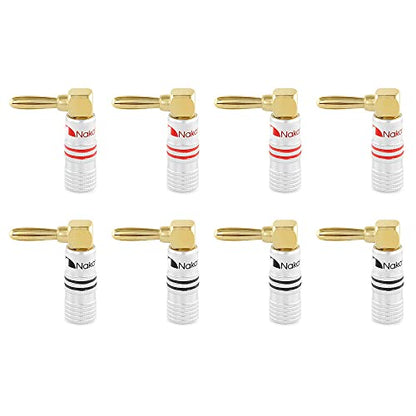 Nakamichi GrubLock 24k Gold Plated Right Angle Banana Plugs, 10-18 AWG - size: 8 Pcs (4-Pairs)