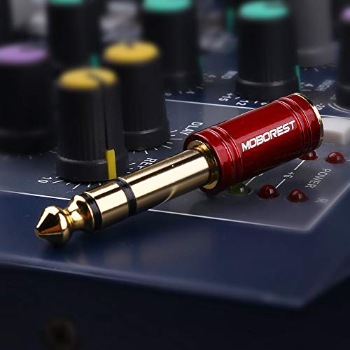 MOBOREST 1/4" Male to 3.5mm (1/8 in) Female TRS Headphone Adapter RED 1PCS | 6.35mm Male to 3.5mm Female adapter connectors for lossless TRS sound, guitar amp, piano, keyboard, mixer, studio - color: -RED-1PCS
