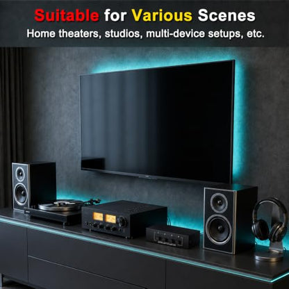 4x1 RCA L/R + 3.5mm Aux Bi-Directional Stereo Audio Switcher | 4 in 1 Out Passive A/B Analog Stereo Audio Switch Selector Box 1 in 4 Out Audio Splitter Only 1 of 4 Outports Works at a time