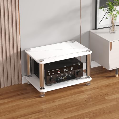 Tempered Glass HiFi Audio Rack Stand, Anti-Vibration Amplifier Shelf(White,2-Layer) - color: White, size: 2-layer