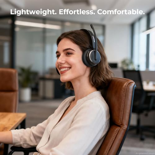 Wireless Headset with Mic for Work, Bluetooth 6.0 Headset with Microphone for PC, 65H AI Noise Cancelling Mic, 60ft Range, USB Dongle & Charging Base, On-Ear Headphones for Teams Zoom Call Center