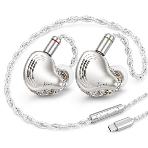 Rosmas HiFi Earbuds with Mic, USB-C Wired Earbuds HiFi Earphones,SM10 Pro 5-Driver Hybrid IEM Earphones, 4BA+1DD Driver System, Detachable 2-Pin Cable, in Ear Monitors for Gaming Music Calls - color: silver&USB-C
