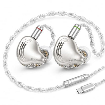 Rosmas HiFi Earbuds with Mic, USB-C Wired Earbuds HiFi Earphones,SM10 Pro 5-Driver Hybrid IEM Earphones, 4BA+1DD Driver System, Detachable 2-Pin Cable, in Ear Monitors for Gaming Music Calls - color: silver&USB-C