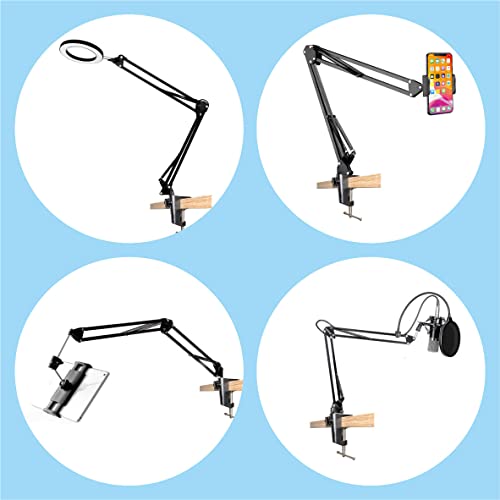 Replacement Heavy Duty C Clamp for 1/2” Base Magnifying Lamp,Desk Lamp,Swing Arm Lamp,Phone I pad Mount,Tablet Mic Holder,Table Mount Clamp for Microphone Stand Mic Boom Arm (ALU BLACK) - color: Alu Black