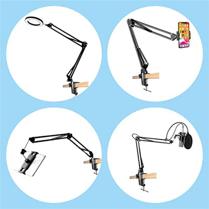 Replacement Aluminum Alloy Cantilever Bracket C-Clamp 1/2 Inch 1.2CM Hole Diameter(Adjustable Thumb Screws) And Non-Slip Mat For Mic Stand/Table Lamp Desk Clamp