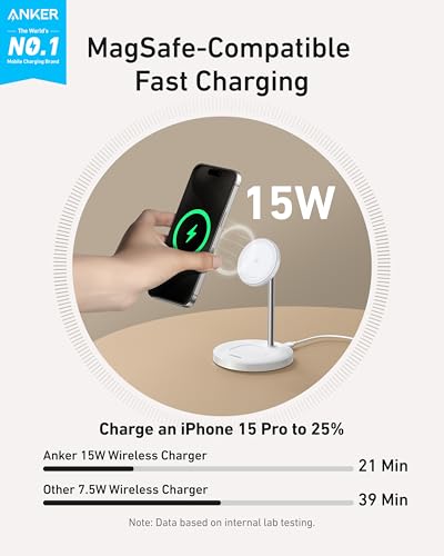 Anker MagGo 2-in-1 MagSafe Compatible Qi2 15W Wireless Charging Stand | Qi2 Certified, Fast Charging, Wireless Charger for iPhone 17, AirPods Pro, and More - color: White