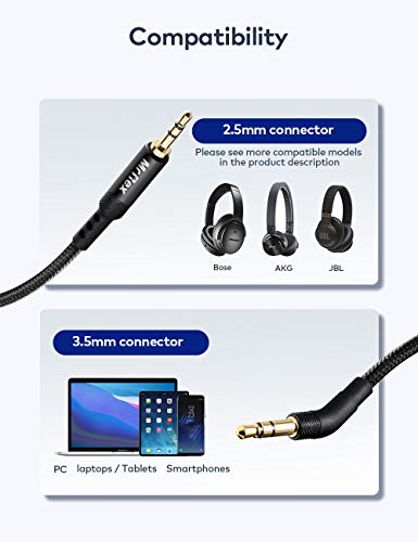 Mr Rex Nylon Braided 2.5mm to 3.5mm Audio Aux Cable for Bose 700 QuietComfort Ultra QC45 QC35II QC35 QC25 Headphones, JBL E45BT E55BT Headsets Replacement Stereo Cord Cable 5ft/1.5m - size: 1-Pack, 5 ft