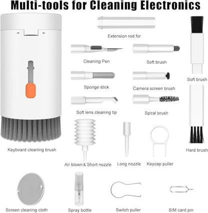 20 in 1 Multifunctional Cleaner Kit for Electronic Devices, Keyboard Cleaning Brush, Headphones Cleaner Kit for AirPods, Multi-Tool for Cleaning Laptop, Earbuds, Camera, Cellphones (White)
