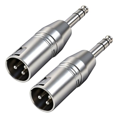 1/4" TRS to XLR Male Adapter, 2 Pack Balanced Audio Connector Quarter, 6.35mm Male Plug to Three Pin XLR Output for Mixer Microphone Amplifier Keyboard Guitar Interface Studio Equipment - color: Silver 1/4"TRS M to XLR M