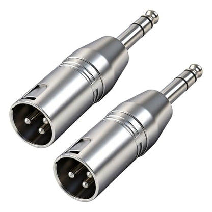 1/4" TRS to XLR Male Adapter, 2 Pack Balanced Audio Connector Quarter, 6.35mm Male Plug to Three Pin XLR Output for Mixer Microphone Amplifier Keyboard Guitar Interface Studio Equipment - color: Silver 1/4"TRS M to XLR M