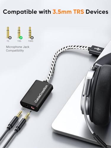 CableCreation USB Audio Adapter External Sound Card with 3.5mm Headphone and Microphone Jack Compatible with Windows, Mac, macOS, Linux, PS4, PS5, Plug and Play, Aluminum Black (Pack of 2) - color: Black USB 2.0, size: 2-Pack
