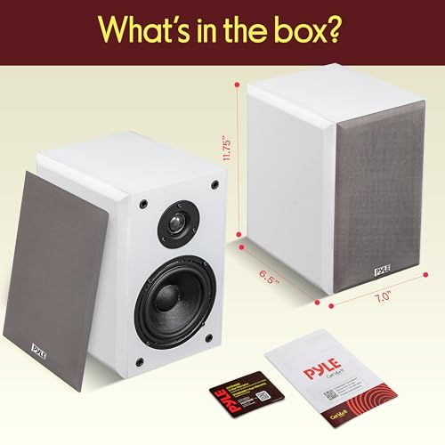 Pyle 6.5” Bookshelf Speakers, Pair of Wired Bookshelf Speakers with Wall Mount Brackets, 2-Way HiFi Home Theater with Paper Cone, Soft Dome Tweeter, Compact Design, 11.5” x 7.5” x 9.5”, White - color: White, size: 6 inch