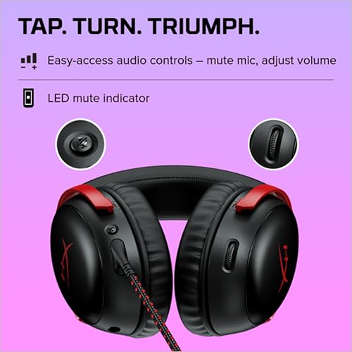 HyperX Cloud III – Wired Gaming Headset,PC,PS5,Xbox Series X|S,Angled 53mm Drivers,DTS Spatial Audio,Memory Foam,Durable Frame,Ultra-Clear 10mm Mic,USB-C,USB-A,3.5mm – Black/Red,(Pack of 10) - color: Black/Red, size: Regular (Pack of 10), style: Wired