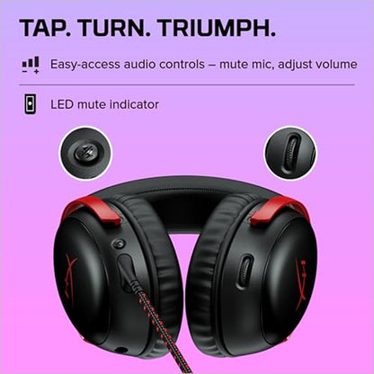 HyperX Cloud III – Wired Gaming Headset,PC,PS5,Xbox Series X|S,Angled 53mm Drivers,DTS Spatial Audio,Memory Foam,Durable Frame,Ultra-Clear 10mm Mic,USB-C,USB-A,3.5mm – Black/Red,(Pack of 10) - color: Black/Red, size: Regular (Pack of 10), style: Wired
