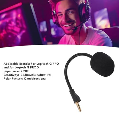 XUMIUZIY Mic Replacement - 3.5mm Detachable Game Microphone Boom for G PRO/PRO X Wire Less Gaming Headsets, Noise Cancelling Gaming Microphone with Foam Cover