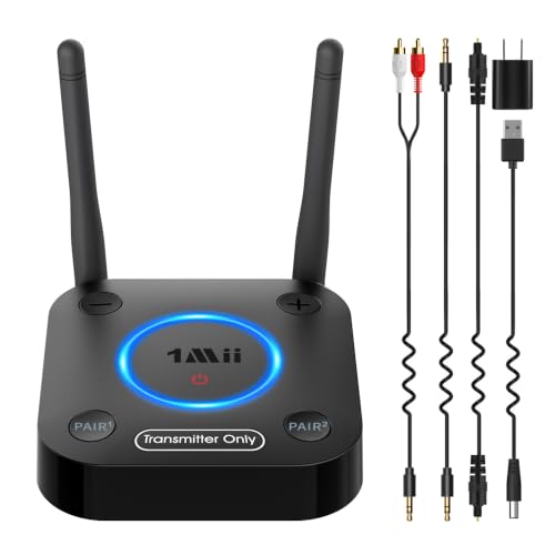 1Mii B06TX Bluetooth 5.3 Transmitter for TV to Wireless Headphone/Speaker, Bluetooth Adapter for TV w/Volume Control, AUX/RCA/Optical/Coaxial Audio Inputs, Plug n Play, aptX Low Latency & HD - color: B06TX_Black
