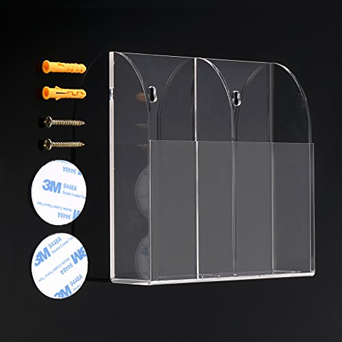 Hipiwe Wall Mount Remote Control Holder Acrylic Media Organizer, 2 Slots | Clear TV Remote Storage Box Coffee Table and Nightstand Convenient Remote Control Caddy (Two Compartments)