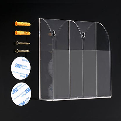 Hipiwe Wall Mount Remote Control Holder Acrylic Media Organizer, 2 Slots | Clear TV Remote Storage Box Coffee Table and Nightstand Convenient Remote Control Caddy (Two Compartments)