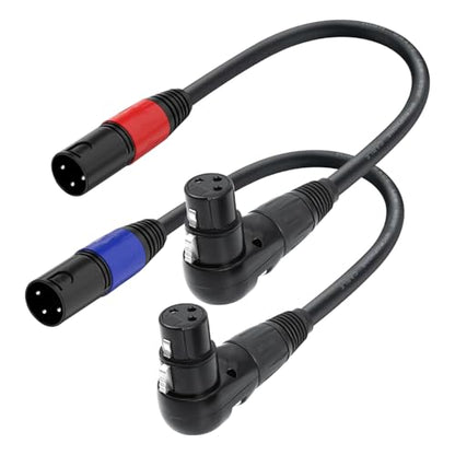 Right Angle XLR Cable 1FT, 2Pack, Black, Straight Male to 90 Degree Female Microphone Cable Cord, 3Pin XLR Adapter for Sound Devices Mixer Recorder - size: 1FT, style: R/A FM to ST Male