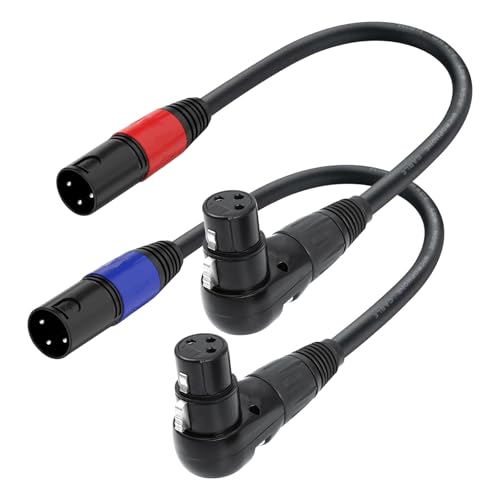 Right Angle XLR Cable 1FT, 2Pack, Black, Straight Male to 90 Degree Female Microphone Cable Cord, 3Pin XLR Adapter for Sound Devices Mixer Recorder - size: 1FT, style: R/A FM to ST Male