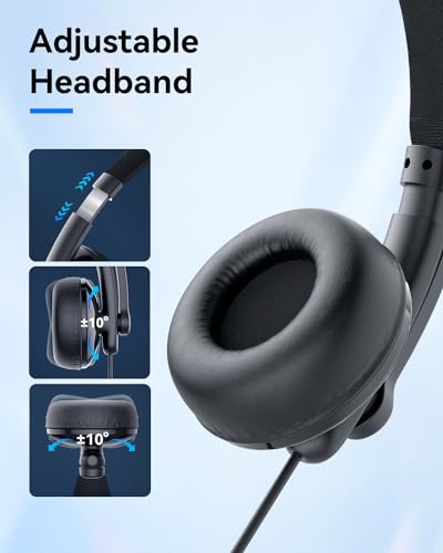 EMEET HS50 Wired Headset with Mic, On-Ear Computer Headphones with Noise Cancelling Microphone, USB-A/USB-C, Adjustable Design, in-line Control for Home Office Online Class Teams Zoom, All Day Comfort