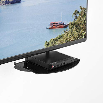 VIVO Under or Above TV VESA Wall Mount Shelving Bracket with Tilt, Glass Storage Shelf for DVD Player, Cable Box, Stereo, and AV Component, Black, MOUNT-SF04R