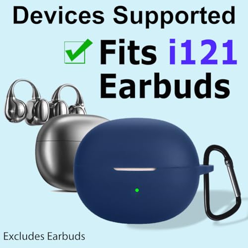 Silicone Protective Case for i121 Earbuds, Compatible with King Lucky Clip-On Open Ear Headphones, Full Cover Shockproof Anti-Scratch Case with Keychain Carabiner, Charging Port Access - color: Blue