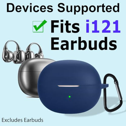 Silicone Protective Case for i121 Earbuds, Compatible with King Lucky Clip-On Open Ear Headphones, Full Cover Shockproof Anti-Scratch Case with Keychain Carabiner, Charging Port Access - color: Blue