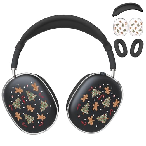 for AirPods Max 2/1 Headphones Cute Christmas Tree Ear Covers | Gingerbread Man Clear Ear Cups Cover | Black Silicone Ear Pad Case Headband Cover for Apple AirPods Max 2/1 (2026/2024/2020) - color: Gingerbread Man C/Black