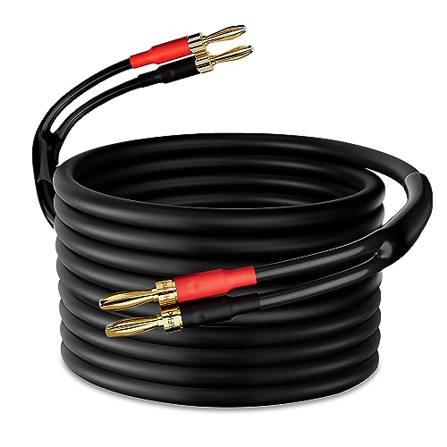 HiFind Speaker Cable Wire 20 Ft with Gold-Plated Banana Tip Plugs-UL CL3 Rated-Indoor&Outdoor&in Wall-Flexible-16 AWG Gauge Tinned Copper for Bi-Wire Bi-Amp HiFi Surround Sound-Black - size: 20FT