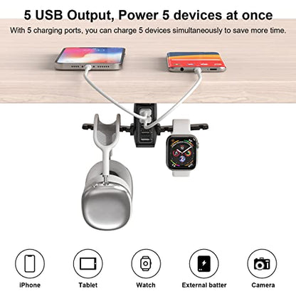 PC Gaming Headphone Headset Holder Hanger Hook, Dual Headphone Stand Under Desk with 5 Ports USB Charging Station, Suitable for Gamer Earphone Accessories as Boyfriend, Son, Husband Gifts