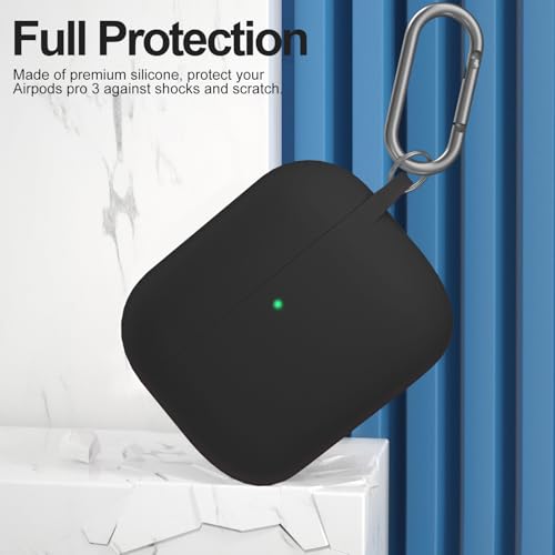 for AirPods Pro 3 Case Cover, Protective Soft Silicone with Keychain Cleaning Pen for Women Men for Apple AirPods Pro 3rd Generation Case(2025), Front LED Visible, Black - color: B-Black