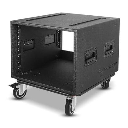 Sound Town 8U PA/DJ Rack/Road Case with 8-Space, Industry-Grade 0.7" (18mm) Plywood with Polyurea Coating, Rain Cover, Casters, 21.7" Rackable Depth - Pro Tour Grade (STRCP-8UW) - size: 8U with 21.7" Depth, Rain Cover, Casters